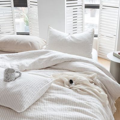 Set di copertura per coperte in lino puro al 100% 3pcs Set di biancheria da letto in lino naturale a righe lavata