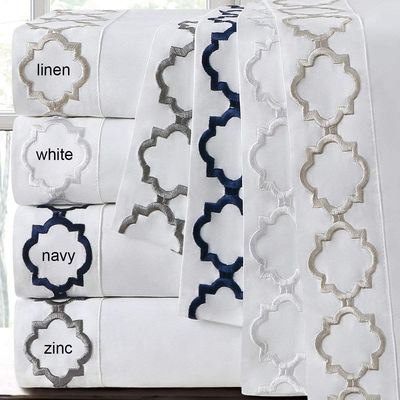 Lenzuola da letto ricamata in microfibra super morbida, set full size 4pcs, fresca e traspirante.