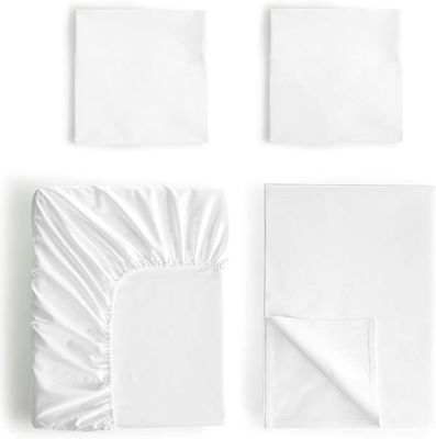 4 pezzi di cotone 100% di lusso morbido traspirante di tasca profonda lenzuola da letto set con portatile