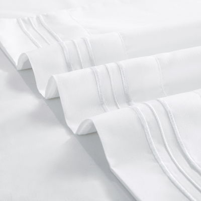 Poly Cotton 300tc Hotel bianca ricamata lenzuola da letto copertura di coperta cuscino set