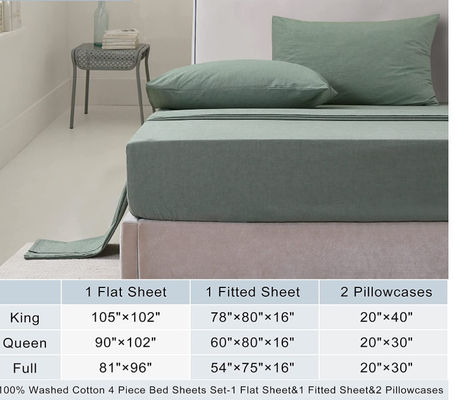 Lenzuola di cotone lavato 100% non riempitibile da 4 pezzi per un sonno rilassante