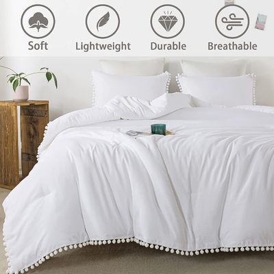 130 * 70 Densità di tessuto Bianco Pom Pom Fringe Copertura di copriletto e cuscino Set 3 pezzi