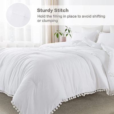 130 * 70 Densità di tessuto Bianco Pom Pom Fringe Copertura di copriletto e cuscino Set 3 pezzi