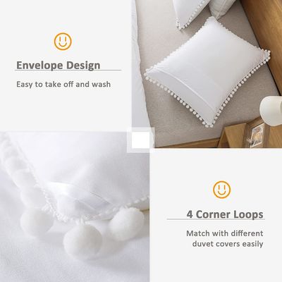 130 * 70 Densità di tessuto Bianco Pom Pom Fringe Copertura di copriletto e cuscino Set 3 pezzi