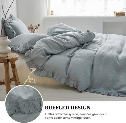 Set di copertura per coperte di lino francese lavato 100TC antibatterico sostenibile