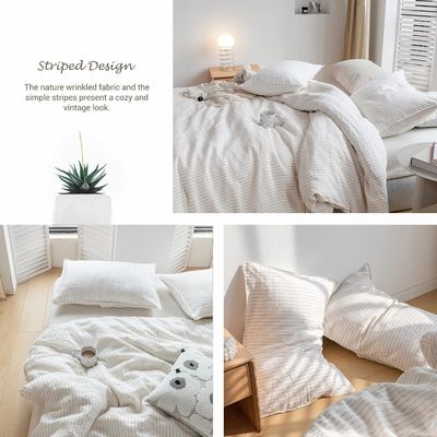 Set di copertura per coperte in lino puro al 100% 3pcs Set di biancheria da letto in lino naturale a righe lavata
