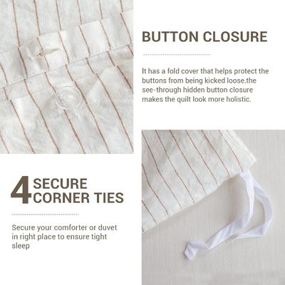 Set di copertura per coperte in lino puro al 100% 3pcs Set di biancheria da letto in lino naturale a righe lavata