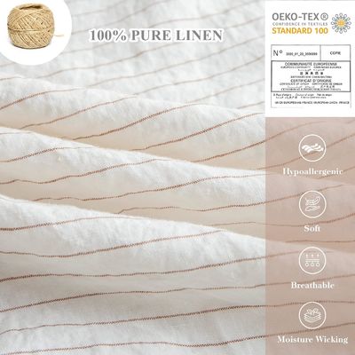 Set di copertura per coperte in lino puro al 100% 3pcs Set di biancheria da letto in lino naturale a righe lavata