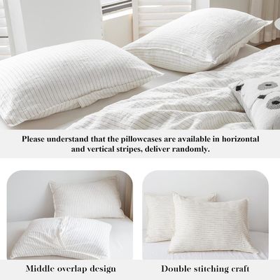 Set di copertura per coperte in lino puro al 100% 3pcs Set di biancheria da letto in lino naturale a righe lavata