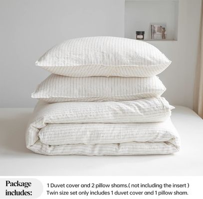 Set di copertura per coperte in lino puro al 100% 3pcs Set di biancheria da letto in lino naturale a righe lavata